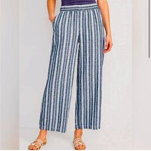 Old Navy High Waisted Linen Wide Leg Pants Blue and White Striped Women’s 3X